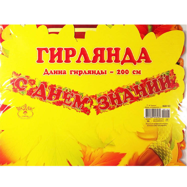 Гирлянда С днем знаний 0600103, 200см