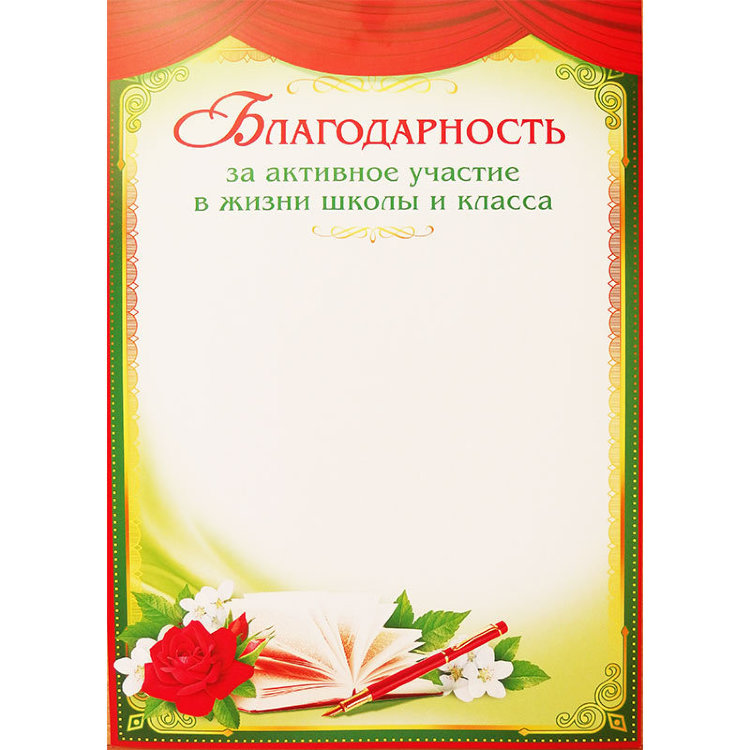 Благодарность за активное участие в жизни школы и класса 65.787